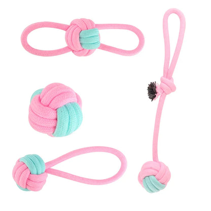 Pet Dog Chew Toy  Powder Blue Cotton Rope Knot Toys Combination Bite Molar Interaction Puppy Teething Toys Pet Supplies