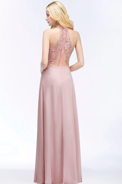 FATAPAESE Sexy V Neck Lace Floral Appliques Long Pink Evening Dress Pearls Backless Party Dresses Formal Dress Bridesmaid Gown