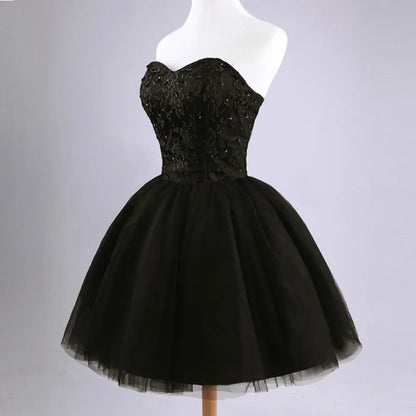 Ladybeauty New arrival elegant women short prom dress black lace up princess sweetheart beading fashion women black prom dress