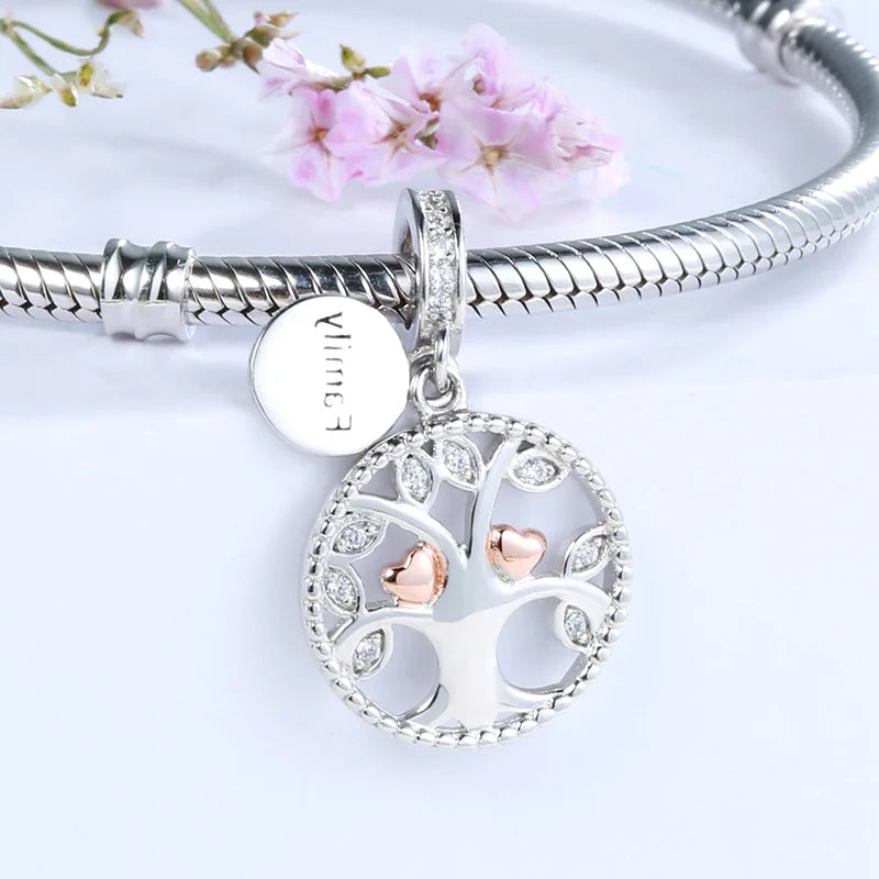 SG 925 silver charms warming family the tree of life beads fit authentic Europe bracelets jewelry making diy valentines gifts