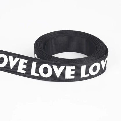 High Quality 5Yards/bag Black/White Width 15mm/20mm valentines printed grosgrain ribbon love heart ribbon gift packaging ribbons