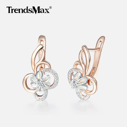 Flower Earrings For Women 585 Gold Color Cubic Zirconia Earrings Engagement Wedding Party Woman Jewelry Valentines Gifts KGE131