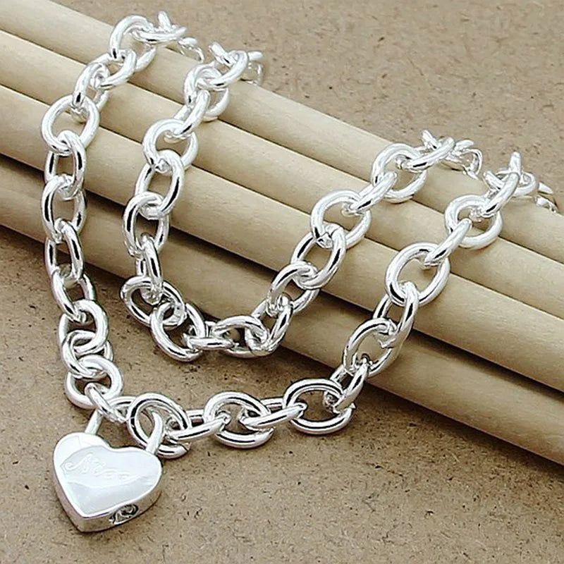 925 Silver Heart Lock Necklaces Chains Women Pendant Necklace Valentines Couple Jewelry Gift