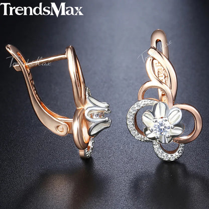 Flower Earrings For Women 585 Gold Color Cubic Zirconia Earrings Engagement Wedding Party Woman Jewelry Valentines Gifts KGE131