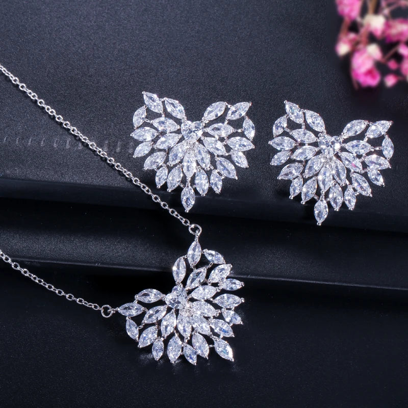 CWWZircons Cute Romantic Heart Shape Cubic Zirconia Earring Necklace Set Fashion Jewelry For Women Valentines Day Gift T066