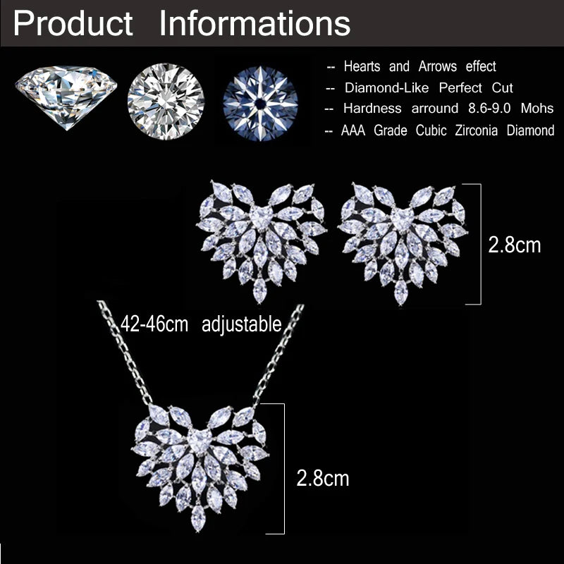 CWWZircons Cute Romantic Heart Shape Cubic Zirconia Earring Necklace Set Fashion Jewelry For Women Valentines Day Gift T066