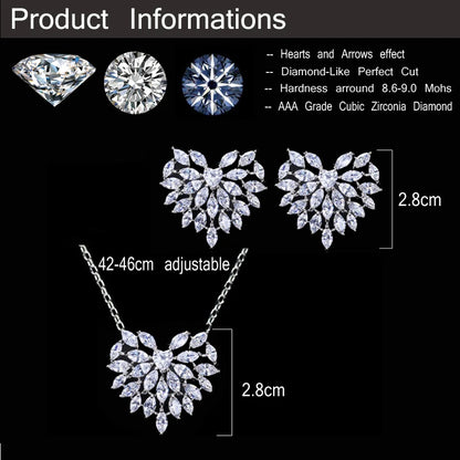 CWWZircons Cute Romantic Heart Shape Cubic Zirconia Earring Necklace Set Fashion Jewelry For Women Valentines Day Gift T066