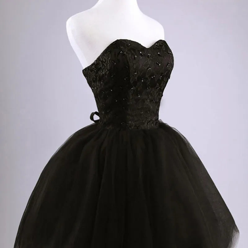 Ladybeauty New arrival elegant women short prom dress black lace up princess sweetheart beading fashion women black prom dress