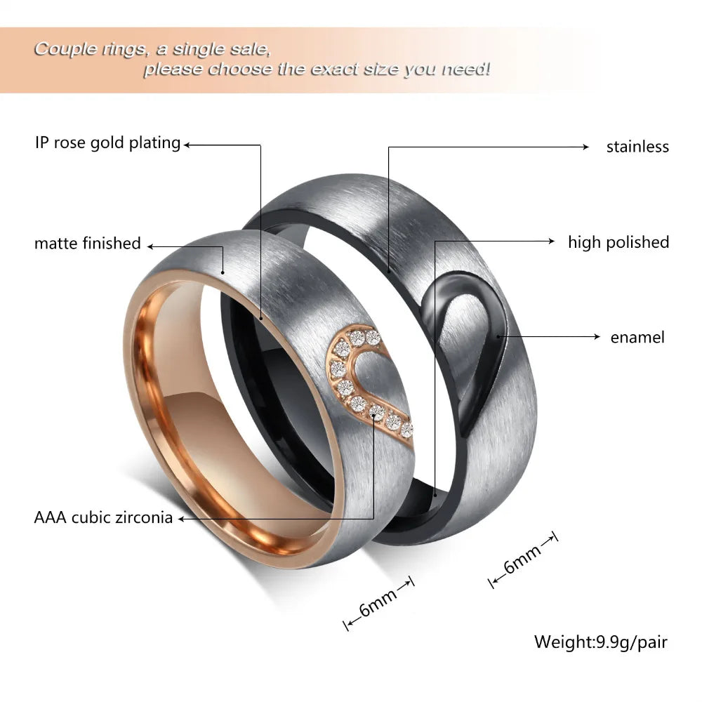 Vnox Vintage Love Puzzle Heart Ring for Valentines Wedding Engagement for Female / Male Personalize Engraving Couple Jewelry