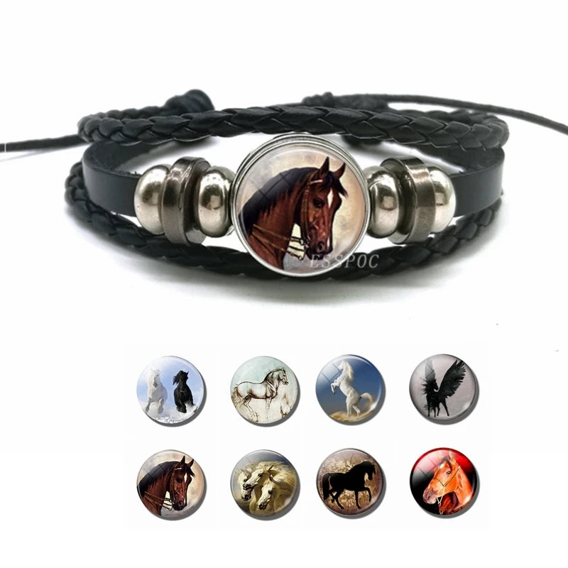 Fashion Horse Bracelet Men Women Braided PU Leather Bracelet Horse Jewelry Gift for Boyfriends Valentines Day Gifts Dropshipping