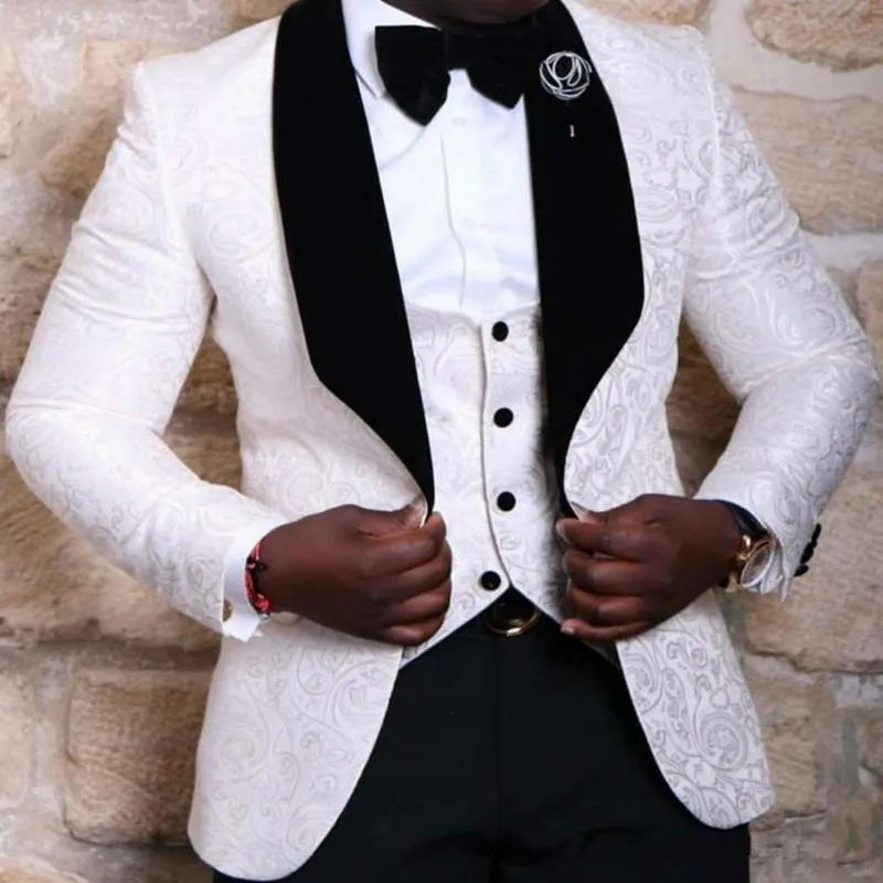 Classical Style Costume Groomsmen Shawl Lapel Groom Tuxedos Red/White/Black Men Suits Wedding Man Blazer (Jacket+Pants+Tie+Vest)