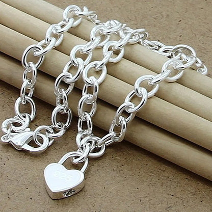 925 Silver Heart Lock Necklaces Chains Women Pendant Necklace Valentines Couple Jewelry Gift