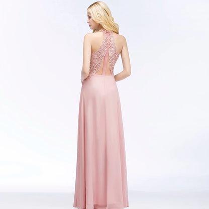 Babyonlinedress Sexy V Neck Dusty Rose Lace Chiffon Long Evening Dress Elegant Sleeveless Evening Gowns with Pearls Abendkleid