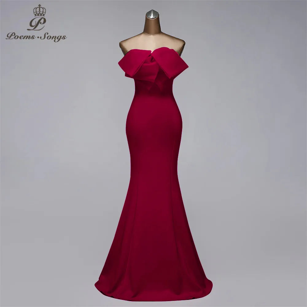 Graceful evening dresses mermaid formal dresses bow style prom dresses sexy evening gown strapless party dresses