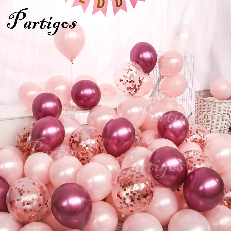 20pcs Pink Rose Gold Confetti Latex Balloons 10inch Chrome Metallic Helium Globos Valentines day Wedding Birthday Party Decor