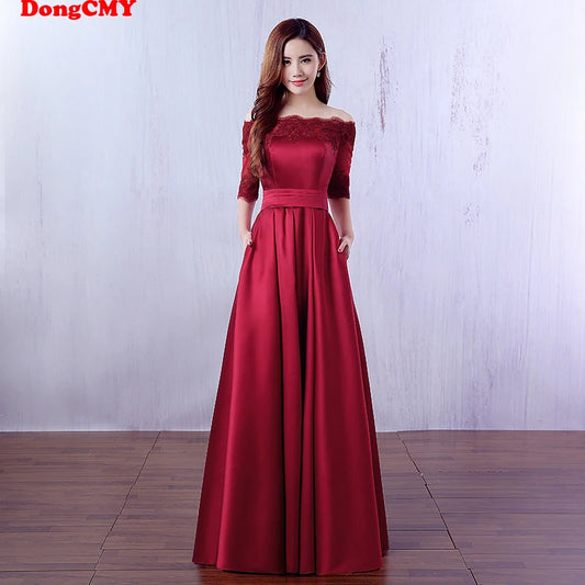 DongCMY Long Formal Wine Prom Dresses Vestidos Satin Robe de soiree Party Dress