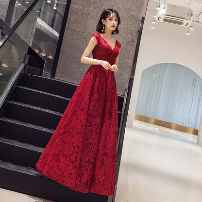 Long Evening Dresses Cap Sleeves Lace sequins Prom Dress Elegant Beading Embroidery Formal Gowns vestidos de gala Ladies Gown