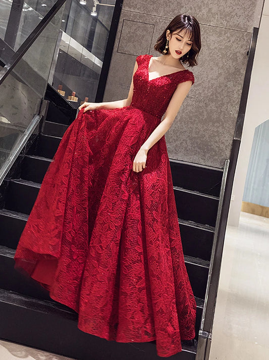 Long Evening Dresses Cap Sleeves Lace sequins Prom Dress Elegant Beading Embroidery Formal Gowns vestidos de gala Ladies Gown