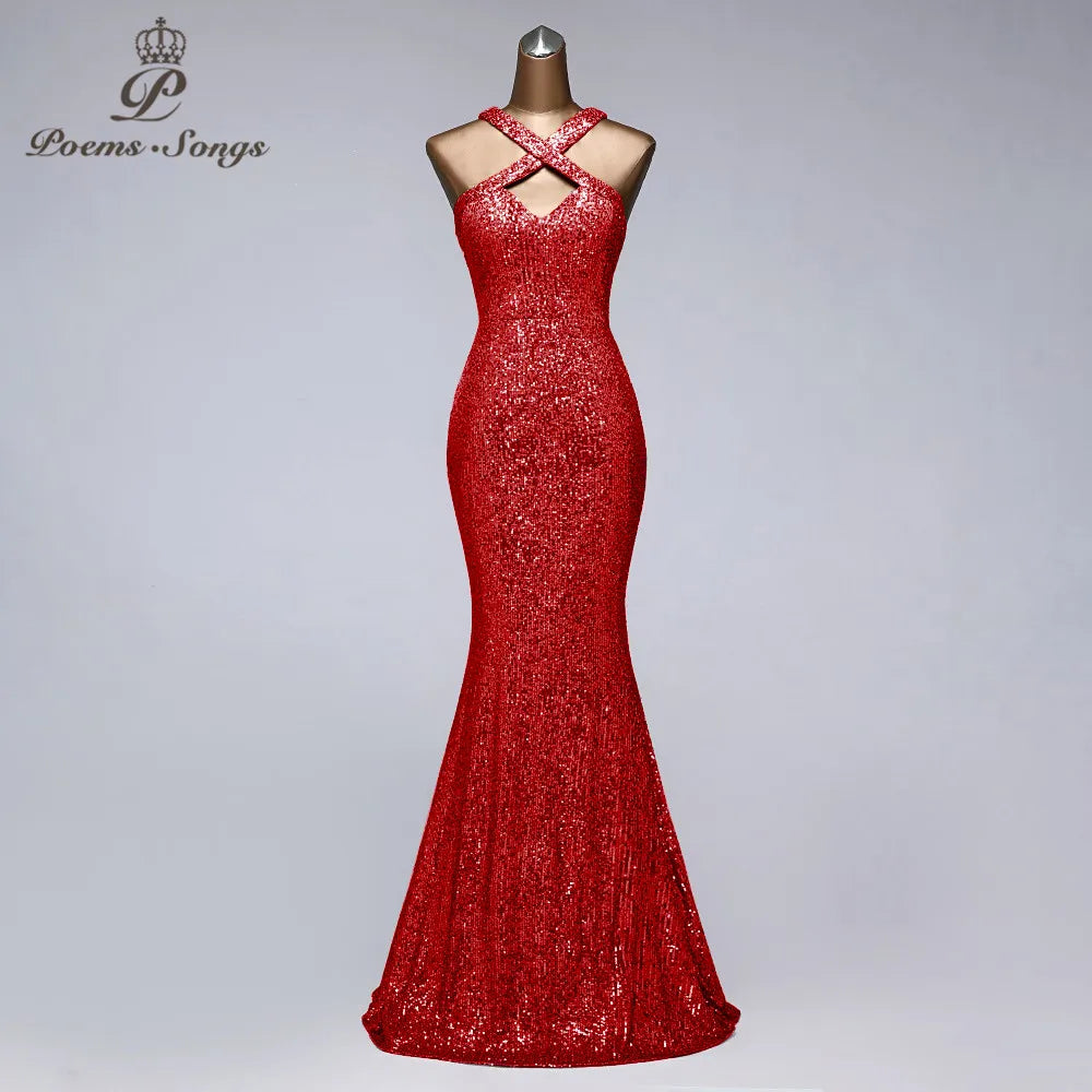 New sexy red color sequin evening dresses vestido de festa prom gowns vestidos elegante party night dress sukienki wizytowe