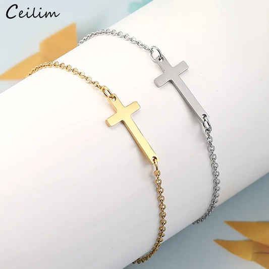 2022 New Stainless Steel Cross Charm Bracelet for Women Fashio Link Chain Friendship Bracelets Religious Valentines Day Jewelry