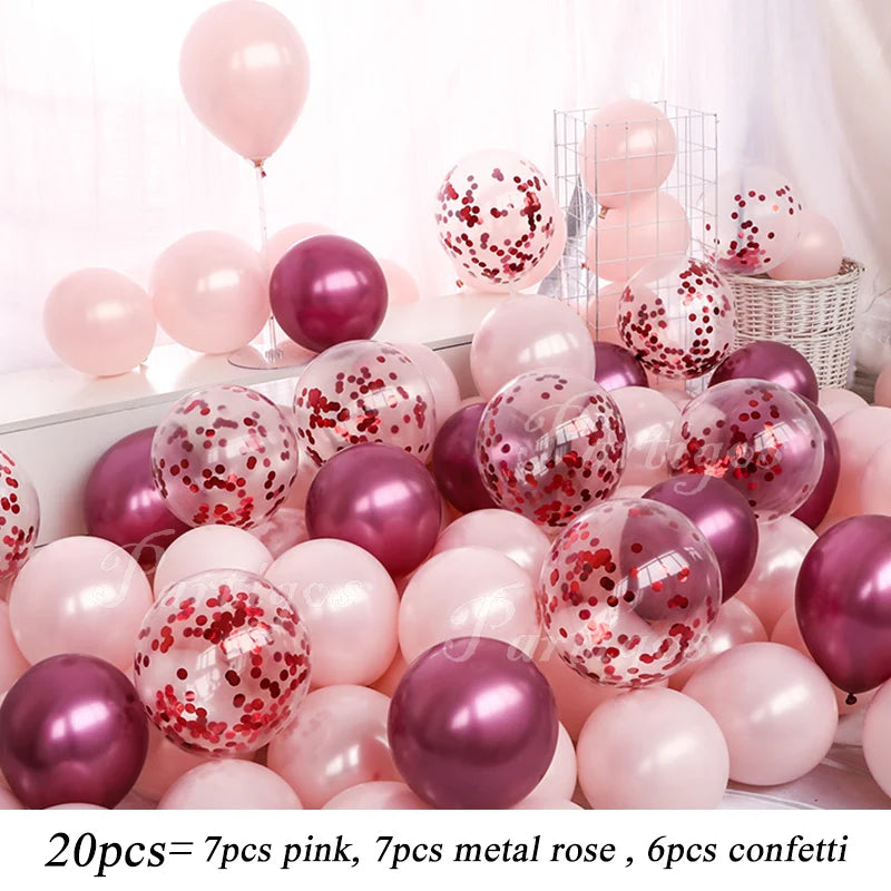 20pcs Pink Rose Gold Confetti Latex Balloons 10inch Chrome Metallic Helium Globos Valentines day Wedding Birthday Party Decor