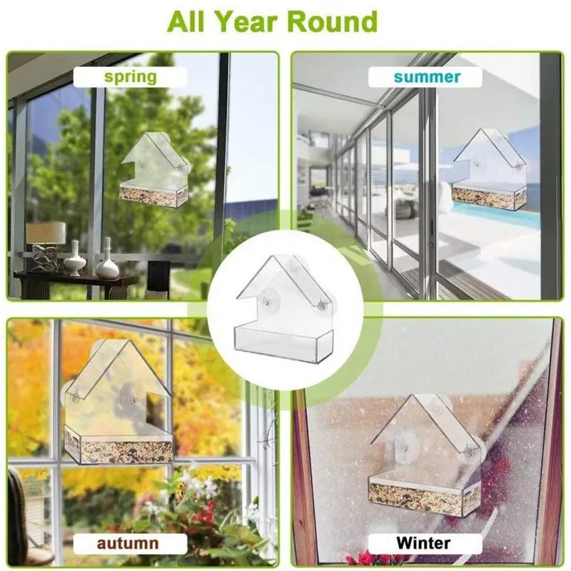 New In Bird Feeder House Shape Weather Proof Transparent Suction Cup Outdoor Birdfeeders Hanging Birdhouse for Outside Garden En