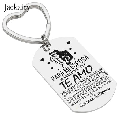 Spanish Keychain Gift for Wife From Husband Para Mi Esposa Nunca Olvides Que Te Amo Pendant Necklace Valentines Anniversary Gift