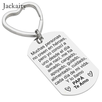 Spanish Keychain Gifts for Papá Best Fathers Day Gift Stainless Steel Charms Family Jewelry Keyring Pendant Necklace for Men