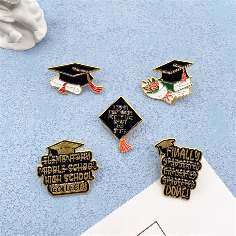 Creative Graduation Gift Series Metal Enamel Brooch Fashion Creative Rose Hat Badge Men Women Clothing Pin Accessories Jewelry