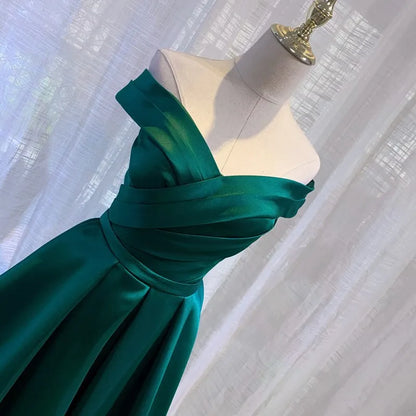 Beauty-Emily Vintage Off The Shoulder Evening Dresses Long Satin Prom Dress Elegant Women Formal Gowns Wedding Maxi Dress Party