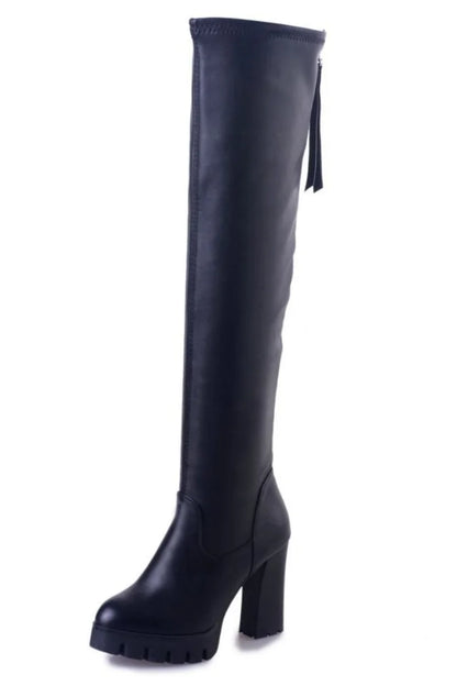 Autumn Winter Women's Leather Over The Knee Long High Heel Platform Snow Thigh Boot for Women 2022 Ladies Shoes Botas De Mujer