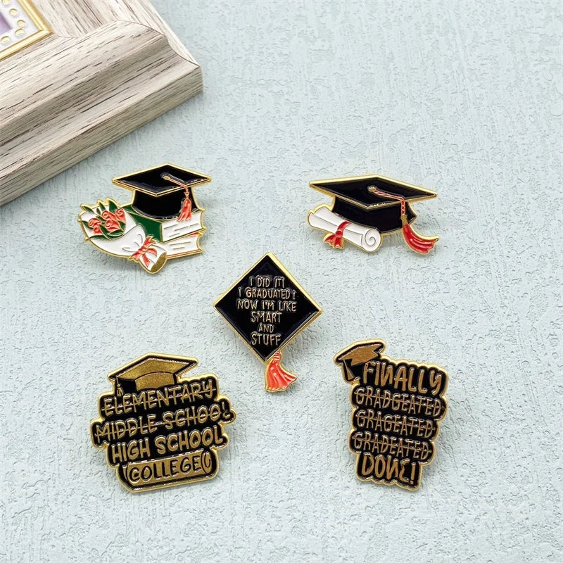 Creative Graduation Gift Series Metal Enamel Brooch Fashion Creative Rose Hat Badge Men Women Clothing Pin Accessories Jewelry