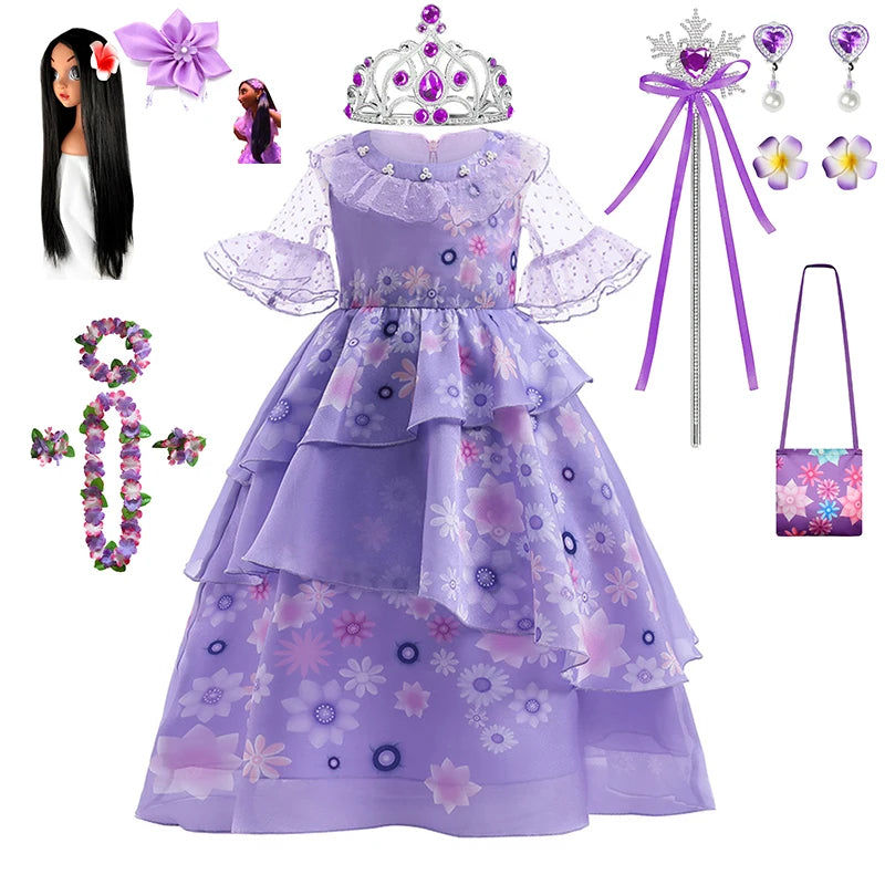 Disney 2-10Year Girls Encanto Princess Dress Mirabel Isabela Kids Halloween Cosplay Costume For Baby Birthday Party Clothing