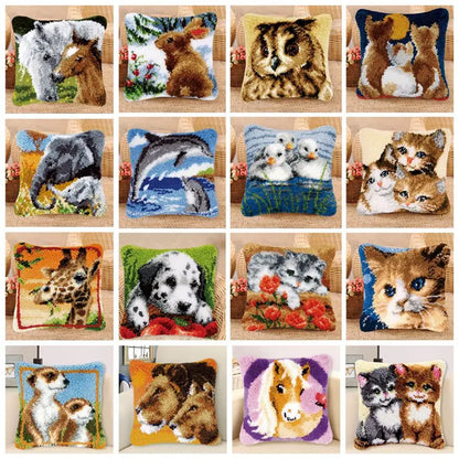 Animals Cushion Smyrna Button Package Latch Hook Throw Pillow Embroidery Pillow Foamiran For Needlework Pillow Embroidery Set