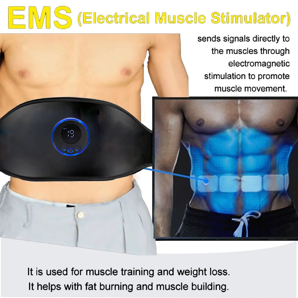 Electric EMS Muscle Stimulator Toner ABS Trainer Belt Abdominal Vibration Fitness Belts Body Waist Weight Loss Slimming Massager