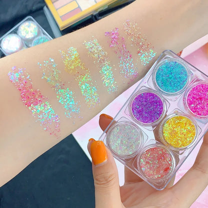 6 Colors Glitter Eyeshadow Face Eye Glitter Shadow Pallet Professional Korean Makeup Sequins Shimmer Bright Eyeshadow Palette