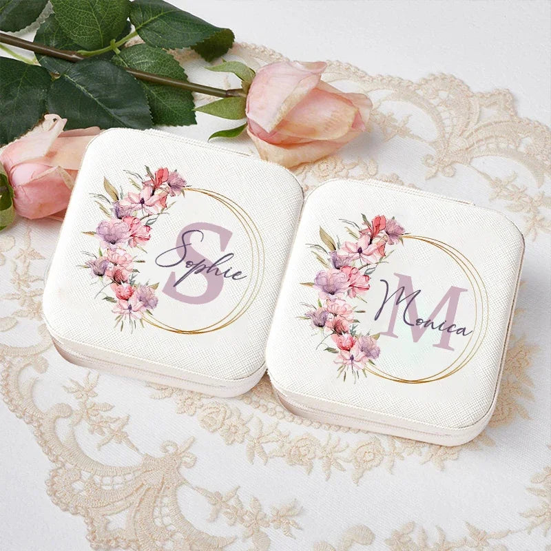 Personalized Jewelry Box Ring Boxes Travel Jewellery Case Letter with Name Bridesmaid Proposal Birthday Christmas Valentine Gift