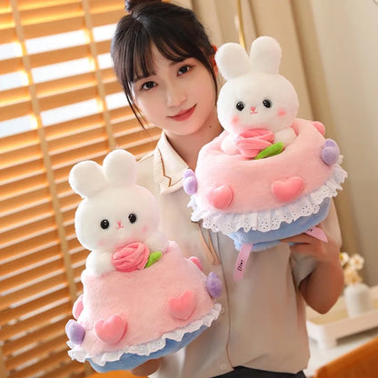 30cm Creative Funny Doll Heart Rabbit Plush Toy Stuffed Soft Princess Bunny Transformed into Bouquet Sweet Gift for Kids Girls