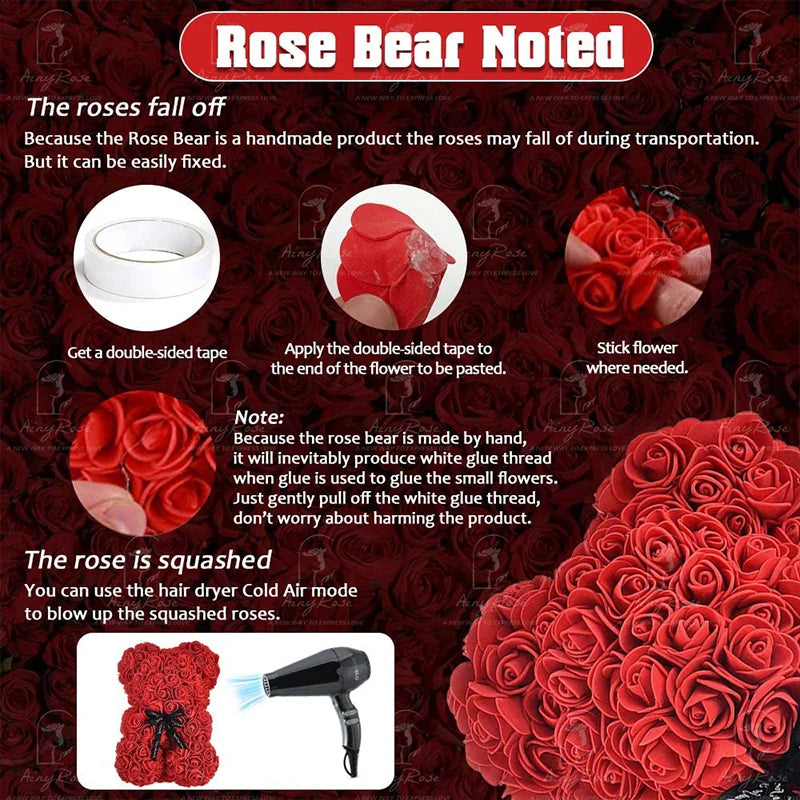 Valentines Gift for Her Red Bear Rose Artificial Flowers Teddi Bear of Rose Wedding Decor Birthday Gift for Women Girlfriends