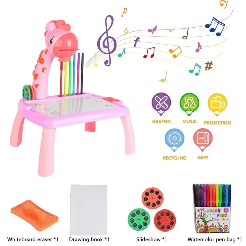 Children Led Projector Art Drawing Table Toys Kids Painting Board Desk Arts Crafts Educational Learning Paint Tools Toy for Girl