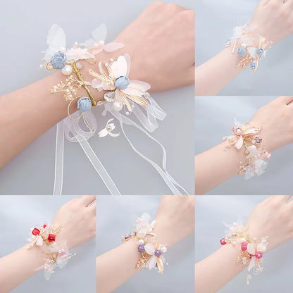 Fashion Bride Pearl Wrist Flowers Bridesmaid Sisters Bracelet Wedding Dancing Party Decor Prom Decoration Wedding Accessories