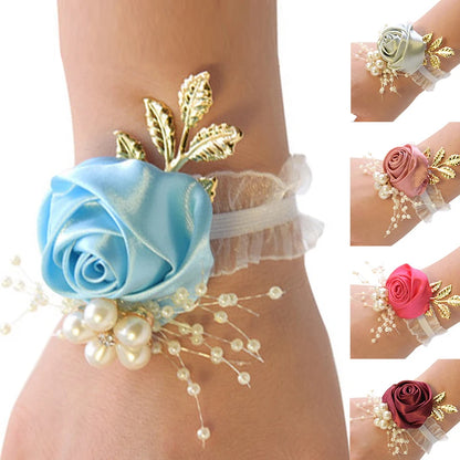 Bridesmaid Wedding Artificial Pearl Flowers Bracelet Corsage Bridal Hand Flowers Party Prom Supplies Elegant Wrist Jewelry