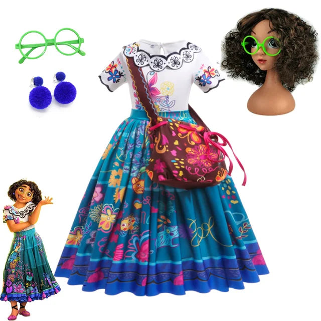 Disney 2-10Year Girls Encanto Princess Dress Mirabel Isabela Kids Halloween Cosplay Costume For Baby Birthday Party Clothing