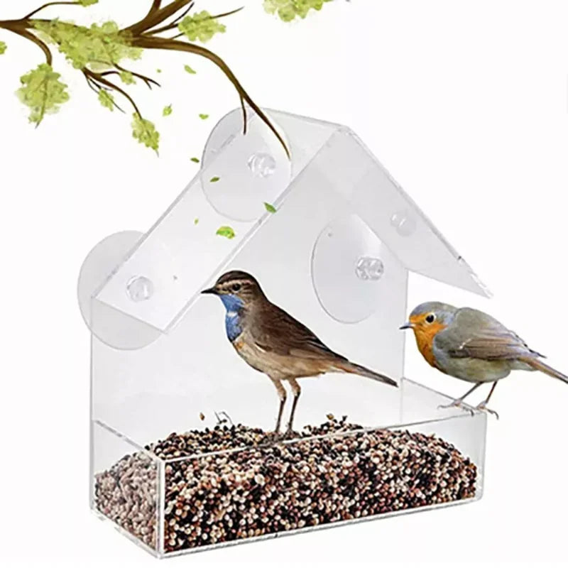 New In Bird Feeder House Shape Weather Proof Transparent Suction Cup Outdoor Birdfeeders Hanging Birdhouse for Outside Garden En