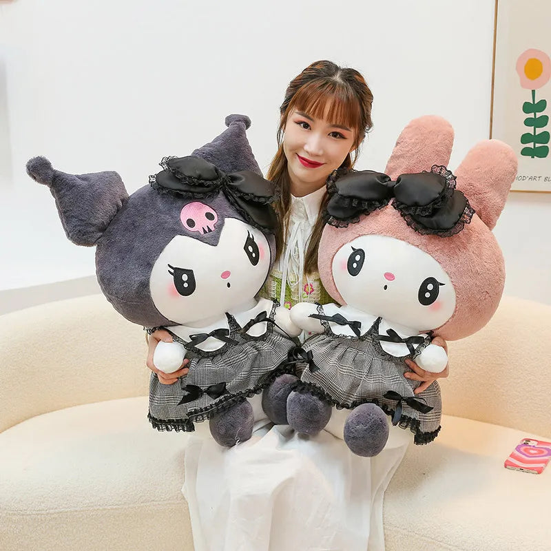 Sanrio Black Kuromi Mymelody Plush Stuffed Dolls Kawaii Cartoon Sofa Cushion Pillow Dark Gothic Lace Toy Birthday Gift For Girls