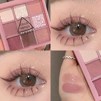 New Nine-color Eyeshadow Palette Rose Pink Color Pearly Matte Glitter Eyeshadow Pallete Shiny Eye Shadow Eye Pigments