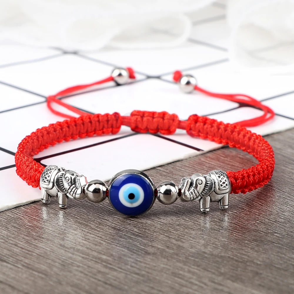 New Turkish Evil Eye Bracelet For Women Men Lucky Braided Red String Retro Elephant Bracelet Couple Friendship Wish Gift Jewelry