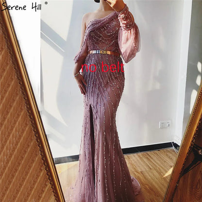 Blue Dubai One Shouder Sexy Rhinestones Prom Dresses Luxury Beading Crystal Sparkle Gowns 2023 Serene Hill BLA70258