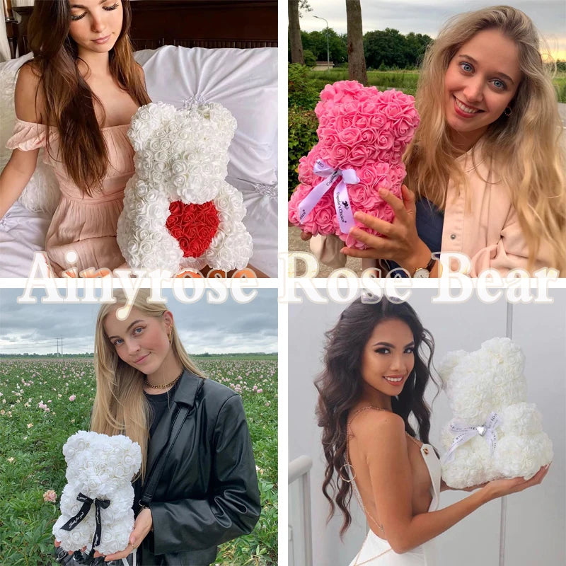 Girlfriend Gifts 25cm/40cm Soap Foam Bear Rose Teddy Rose Bear Artificial Flowers Wedding Birthday Valentines Gift for Women