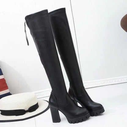 Autumn Winter Women's Leather Over The Knee Long High Heel Platform Snow Thigh Boot for Women 2022 Ladies Shoes Botas De Mujer